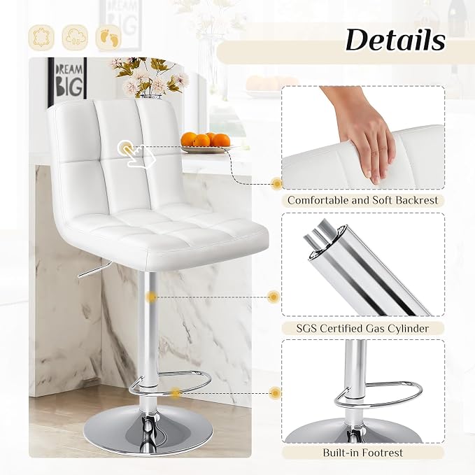 DUMOS Bar Stools Set of 2, 24 inch Counter Height Bar Stools, Upholstered - Image 5