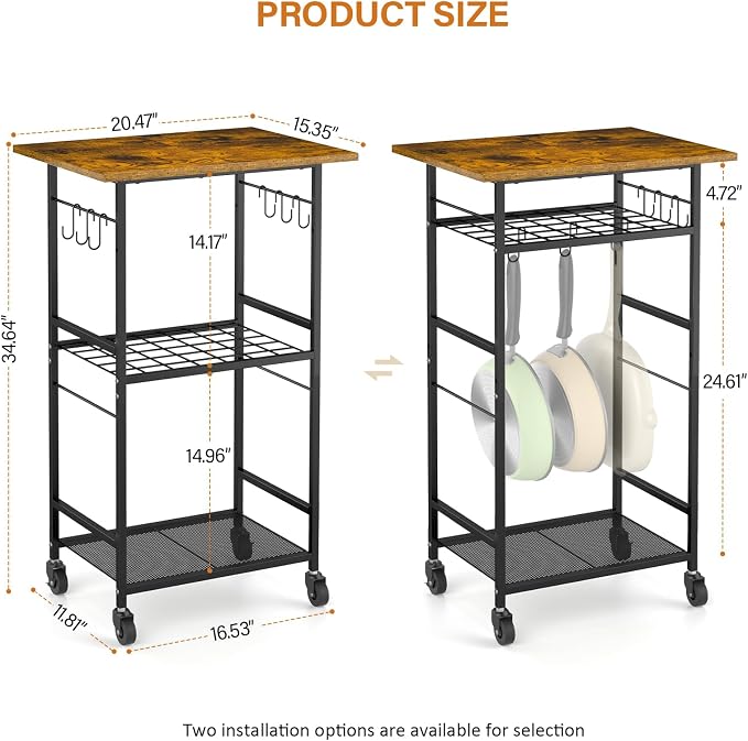 ThreeHio Rolling Kitchen Microwave Cart, 3 Tier Microwave Table Stand - Image 3