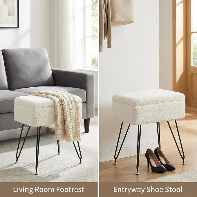 Vanity Stool Chair, Faux Teddy Fur Ottoman Foot Stool - Image 8