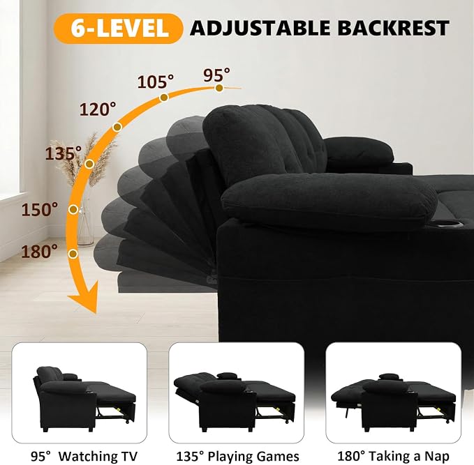KCGKCG 93" L Shaped Sleeper Sofa Bed, Pull Out Sectional Couch - Image 3