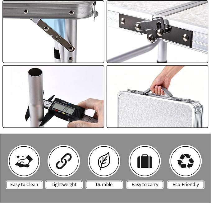 Yriuat Folding Camping Table 3ft Portable Picnic Table Adjustable Height Small - Image 5