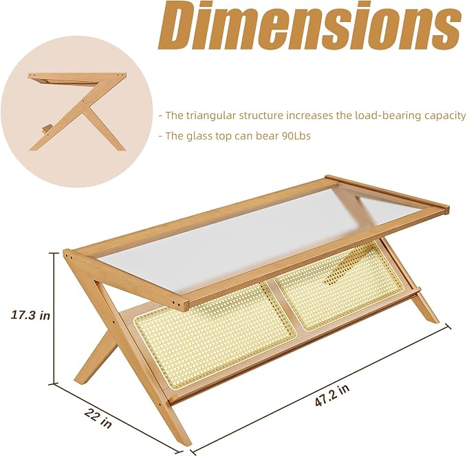 Bamworld Rattan Coffee Table Mid-Century Modern Coffee Table BambooTable - Image 2