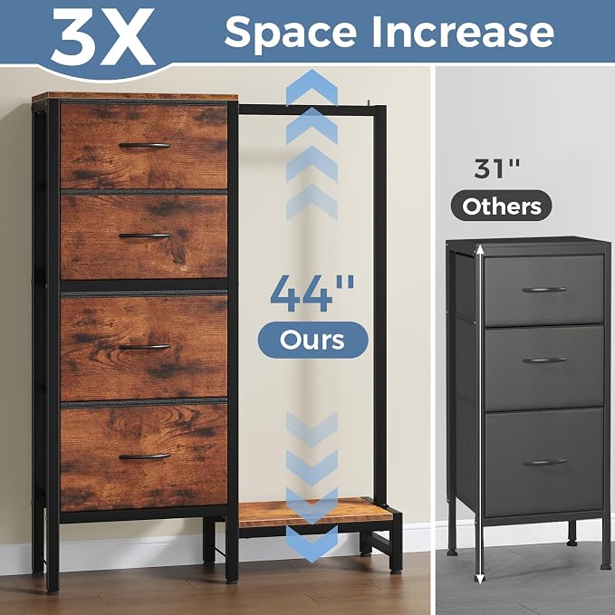 DUMOS Dresser with Hanging Rack, 4-in-1 Fabric Dresser - Image 4