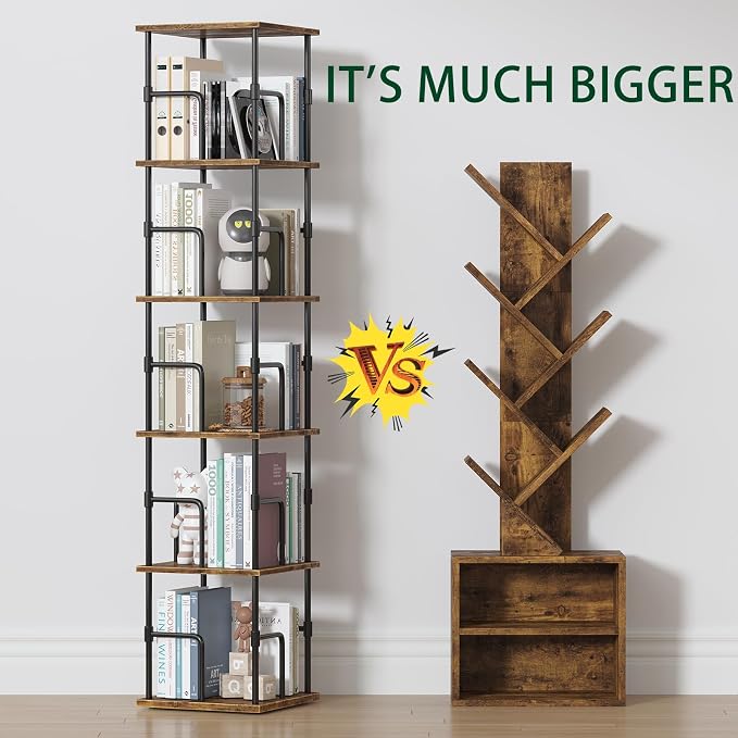 5-Tier Rotating Bookshelf, Freestanding Corner Bookshelf, 360° Spinning - Image 7
