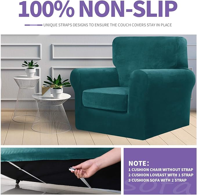 ZNSAYOTX Oversized Velvet Couch Cover 4 Piece Stretch Sofa Covers - Image 5