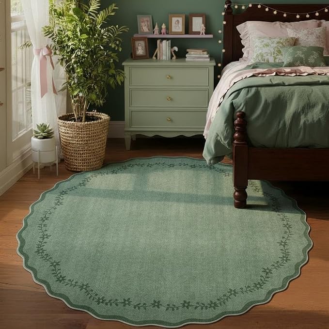 GarveeHome Round Rugs 4ft Scalloped Washable Small Circle Rug - Image 3