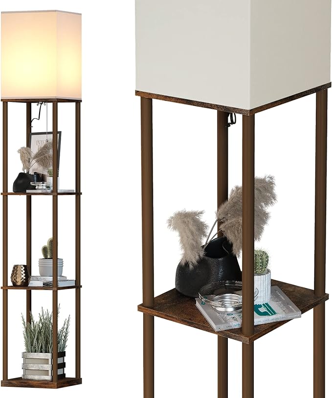 SUNMORY Floor Lamp with Shelves, Modern Square Standing Lamp with 3 Color by SUNMORY