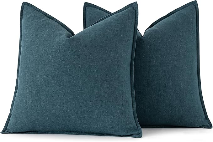 MIULEE Decorative Linen Pillow Covers 20x20 Inch Blue | Boho Farmhouse​ - Image 6