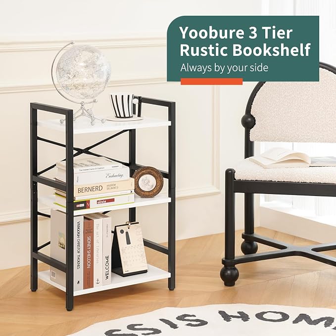 Yoobure Bookshelf Small Book Shelf, Solid Industrial 3 Tier Shelf Bookcase - Image 6