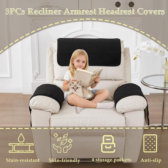 Armrest Covers - Arm Chair Covers Set of 3 Recliner Chair Covers, - Image 2