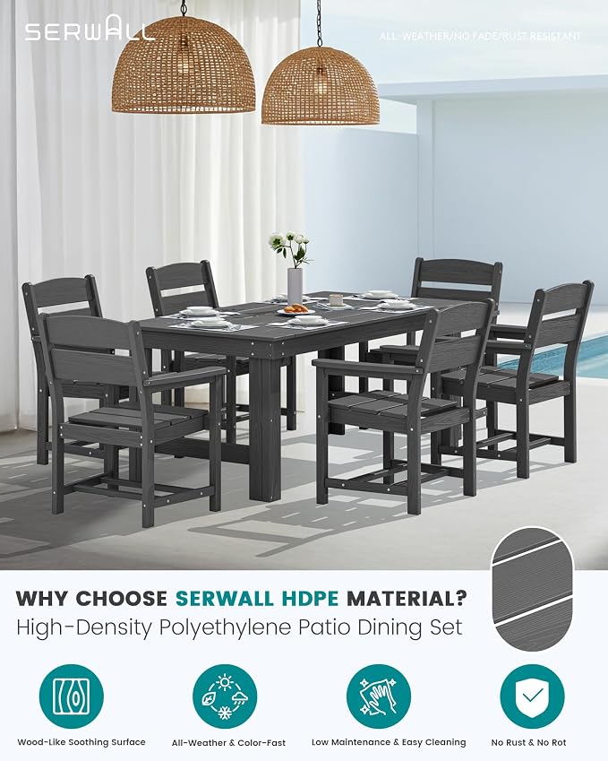 SERWALL Outdoor Dining Table Set, 67‘’ HDPE Patio Dining Set - Image 5