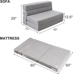 ANONER 60" Folding Sleeper Chair Sofa Bed Lazy Couch - Image 2