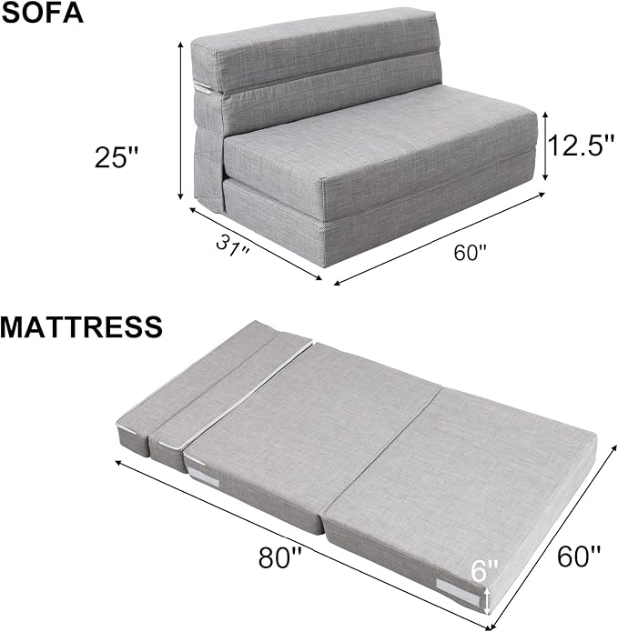 ANONER 60" Folding Sleeper Chair Sofa Bed Lazy Couch - Image 2