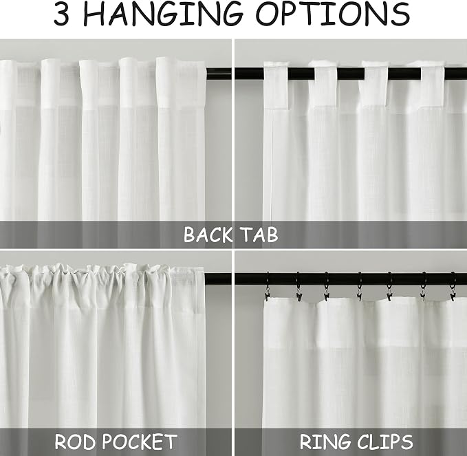 Ivory Linen Curtains 63 Inches Length 2 Panels Set - Image 3