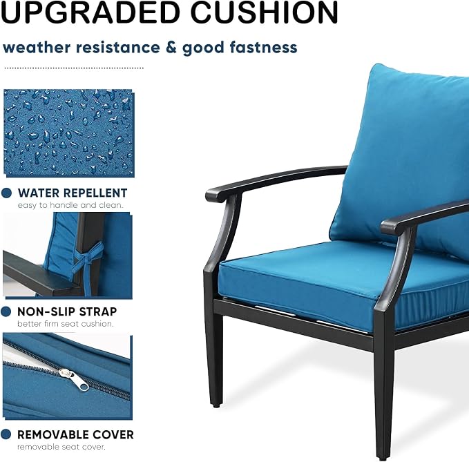 4 Piece Outdoor Patio Furniture Set, Oversized Metal Conversation Set - Image 4
