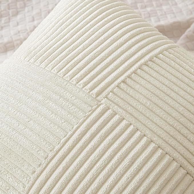 MIULEE Cream White Decorative Euro Sham Pillow Covers 24x24 Inch 2 Pack | Beige - Image 2