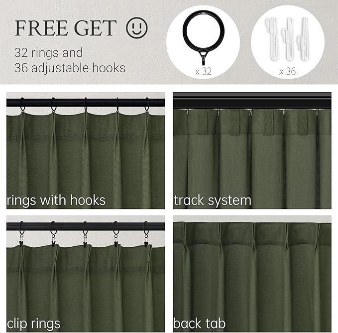 Topfinel Olive Green Pinch Pleated Curtains 105 Inch Length 2 Panels - Image 2