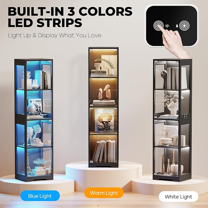 BROTTAR Glass Display Cabinet, 4-Tier Curio Cabinets - Image 5