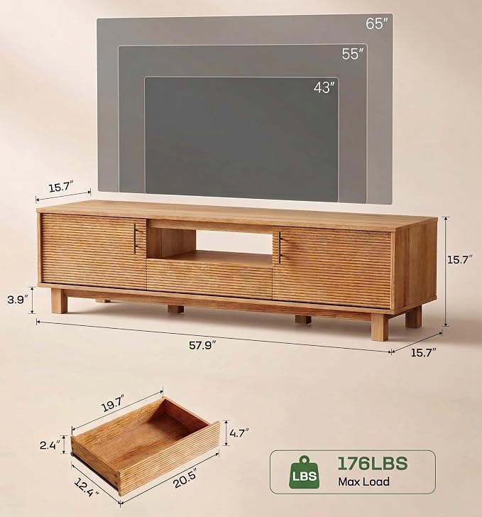 Marsail Boho Modern TV Stand up to 65 Inches, Fluted Entertainment Center - Image 2
