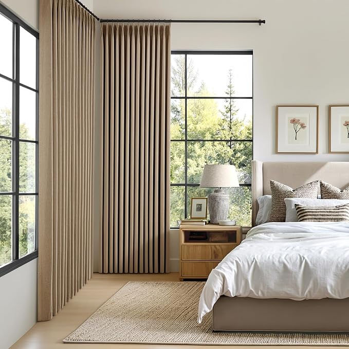 MIULEE Cafe Brown Pinch Pleated 100% Blackout Linen Curtains 40x96 Inches | - Image 2