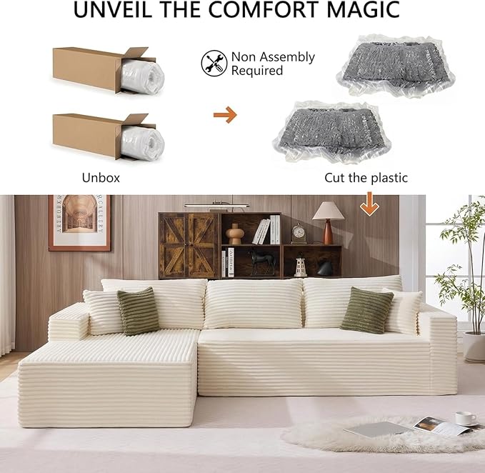 108" Boneless Couch Modular Sectional Sofa, L-Shaped Couch - Image 8