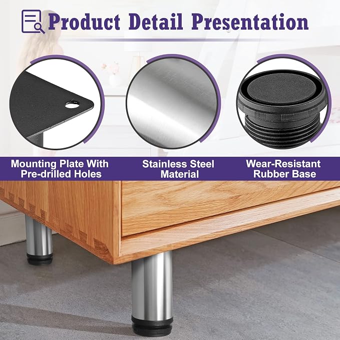 14 Inch Metal Furniture Legs Stainless Steel Adjustable Legs Silver Metal Legs - Image 3
