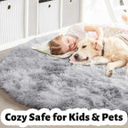Amdrebio Tie-Dyed Light Grey Fluffy Round Rug 4Ft - Image 5