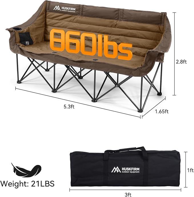 Huskfirm 3 Person Camping Chairs Folding Double Camping Chair Portable - Image 3