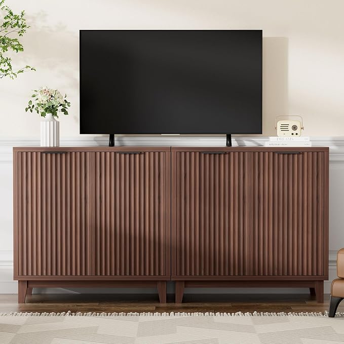 Fluted Cabinet with Storage, 2 Doors Sideboard Buffet, Mid Century Modern - Image 8