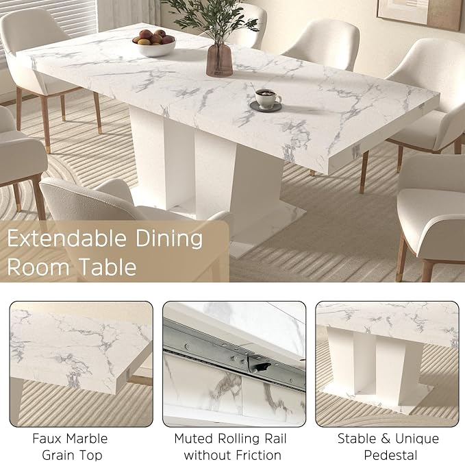 Henf 9 Pieces Faux Marble Dining Table Set - Image 4