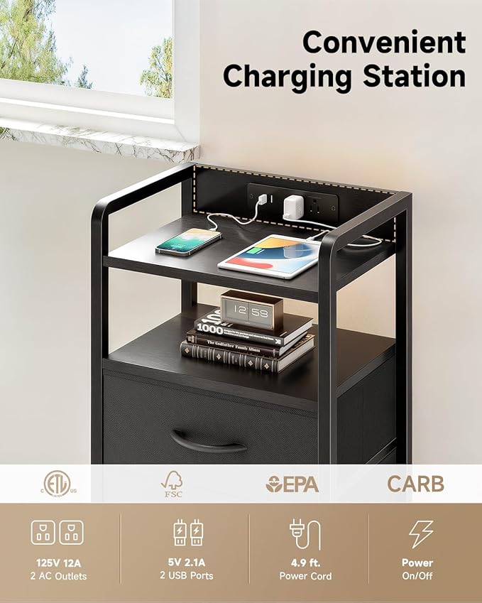 Lazzanto Night Stand Bedside Charger Bedroom - Image 5