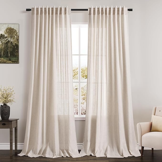 Beige Linen Curtains 84 Inches Long by Nanspring
