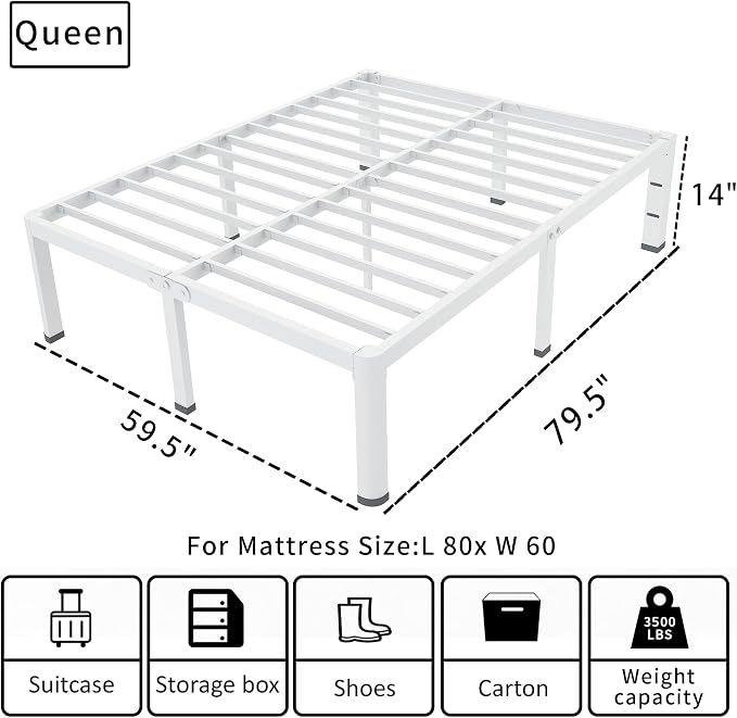 ROIL 14 Inch White Queen Bed Frame - Image 2
