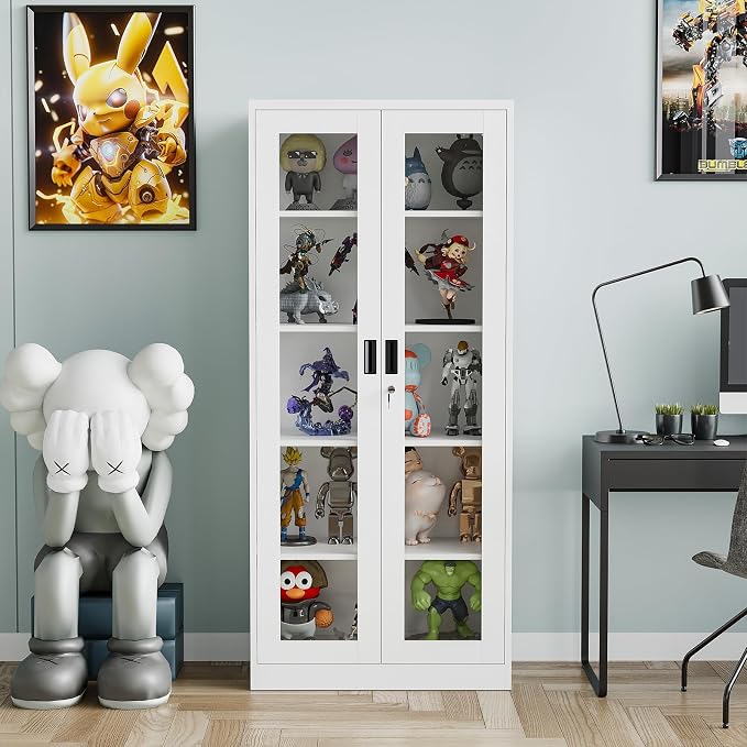 Glass Display Cabinet With Doors, 4 Adjustable Shelves - Image 2