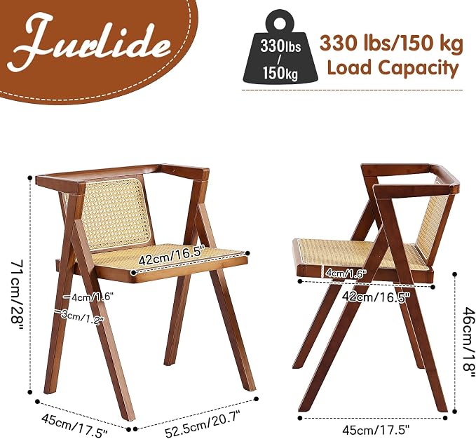 Furlide Rattan Dining Chairs Set of 2, Mid-Century Accent Armchair, Wicker Chair - Image 3