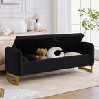 66" End of Bed Bench King Size, Teddy Boucle Storage Bench - Image 9