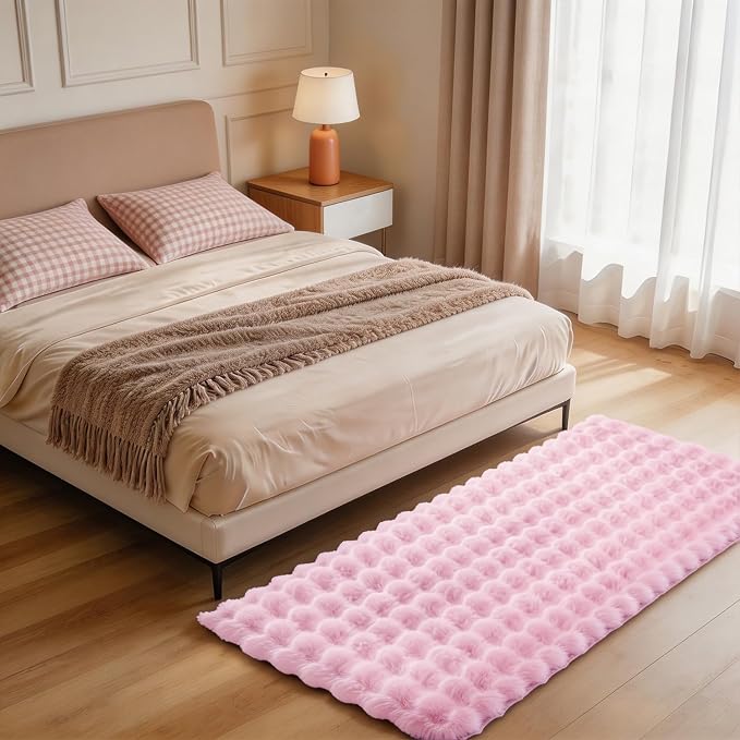 Pink Rabbit Plush Rug 2'x6', Fluffy Shaggy Area Rug - Image 3