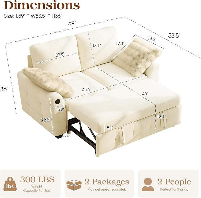 Ihanherry 59-inch Convertible Sofa Bed, Pull Out Sleeper - Image 2