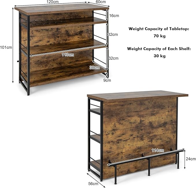 PETSITE Industrial Home Bar Unit, Stationary Kitchen Island w/ 4-Tier Storage - Image 8