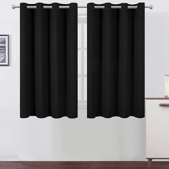 Black Thermal Blackout Curtains/52 x 45 Inch/Set of 2 Panels Room Darkening by Lemomo