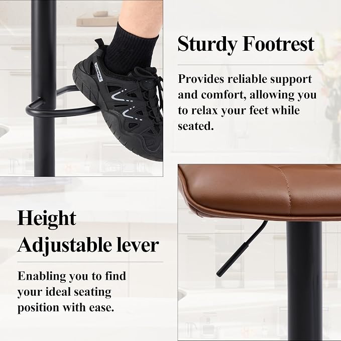 FIRAVOE Counter Height Bar Stools, Swivel Bar Stools Set of 2 - Image 5