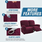 H.VERSAILTEX Velvet Stretch Recliner Couch Covers 6-Pieces Recliner Loveseat - Image 4