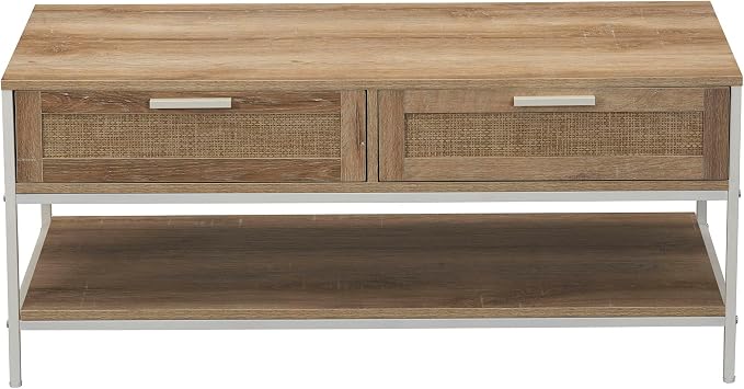 Household Essentials Coastal Oak Woven Front Coffee Table - Image 6