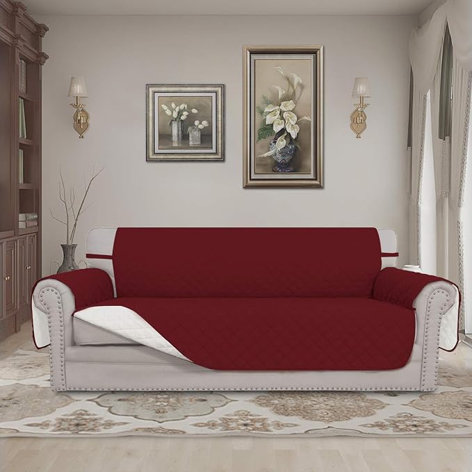 Easy-Going Reversible Couch Cover, 3 Cushion Sofa, Christmas Red/Ivory | - Image 2
