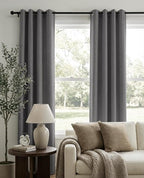 100% Blackout Linen Textured Curtains 90 Inch Long, Dark Gray | 100% Blackout - Image 2