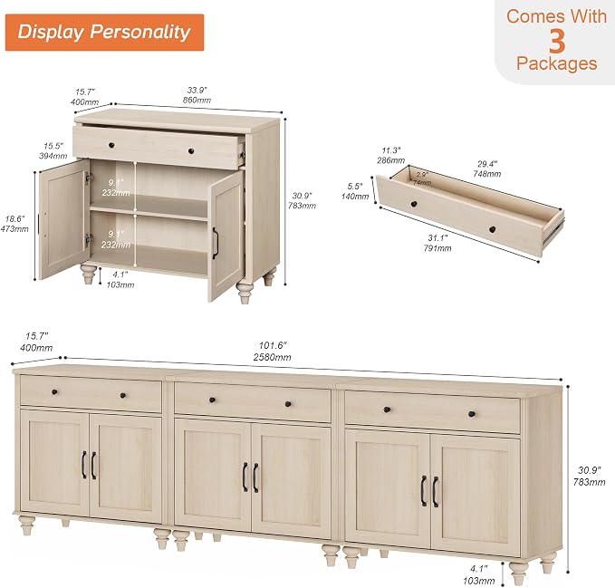 WAMPAT Farmhouse TV Stand for 100 Inch TV, 3-in-1 TV Console Table for - Image 3