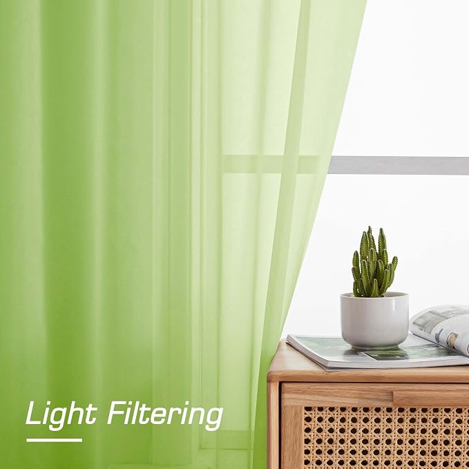 Short Lime Sheer Curtains 30 Inch Length 2 Panels Set, Kitchen Curtains Tiers - Image 4