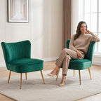 Velvet Accent Chair Set of 2 Comfy Living Room Chairs - Image 3