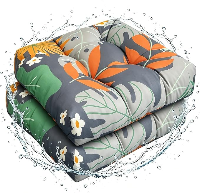 Set of 2 Outdoor Square Seat Cushions Waterproof Patio Seat Pad Floral Rocking by DetailsMakeLifeMoreSoft