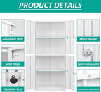 Metal Storage Cabinet with 3 Adjustable Shelves, Tall Steel Pantry Cabinets 4 - Image 8